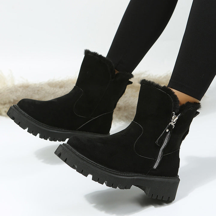 Botte Femme Hiver – Tige Aspect Daim, Fermeture Zip, Doublure Fourrure