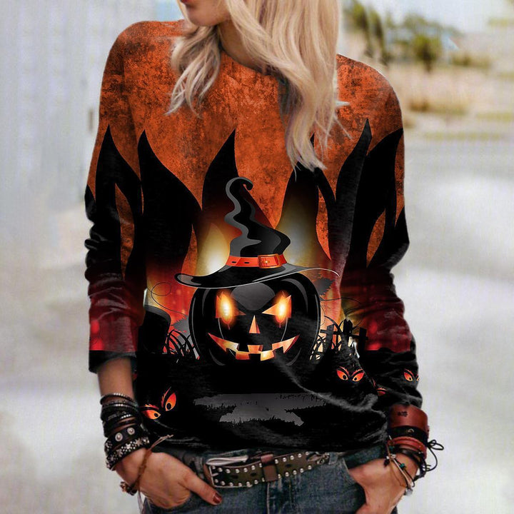 Halloween-sweatshirt til kvinder med 3D-motiv – Afslappet, løs pasform