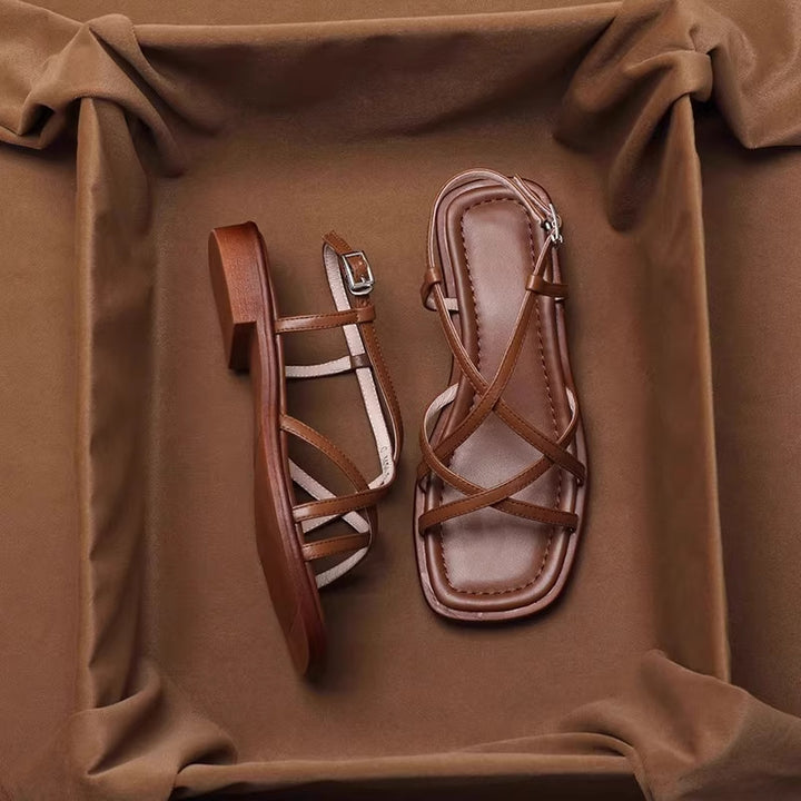Retro-Sandalen für Damen mit offener Zehenpartie – elegante gekreuzte Riemen