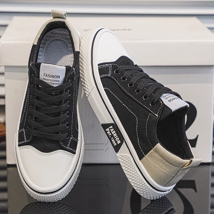 Baskets Homme en Toile – Finition Texturée, Empiècement Contrastant, Design Bas