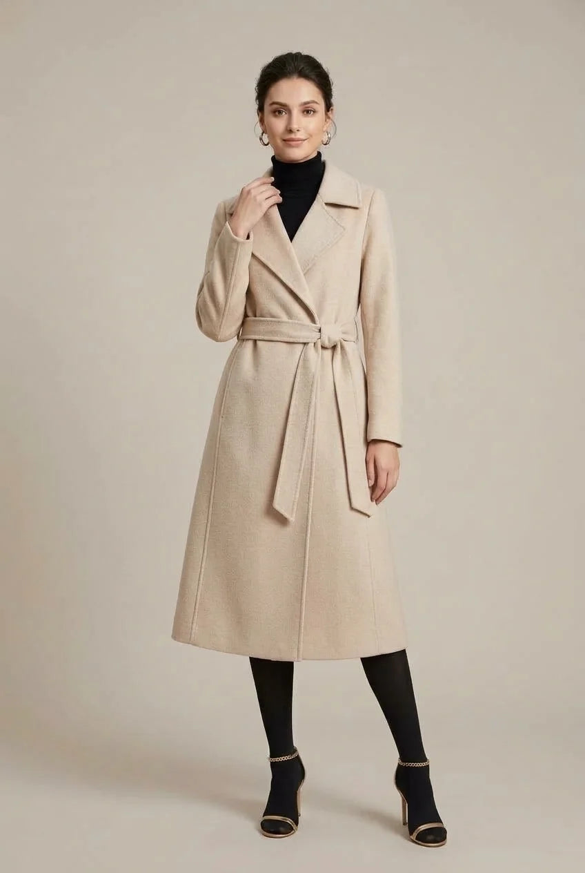 Manteau Long Femme – Coupe Ajustée Ceinturée Élégante