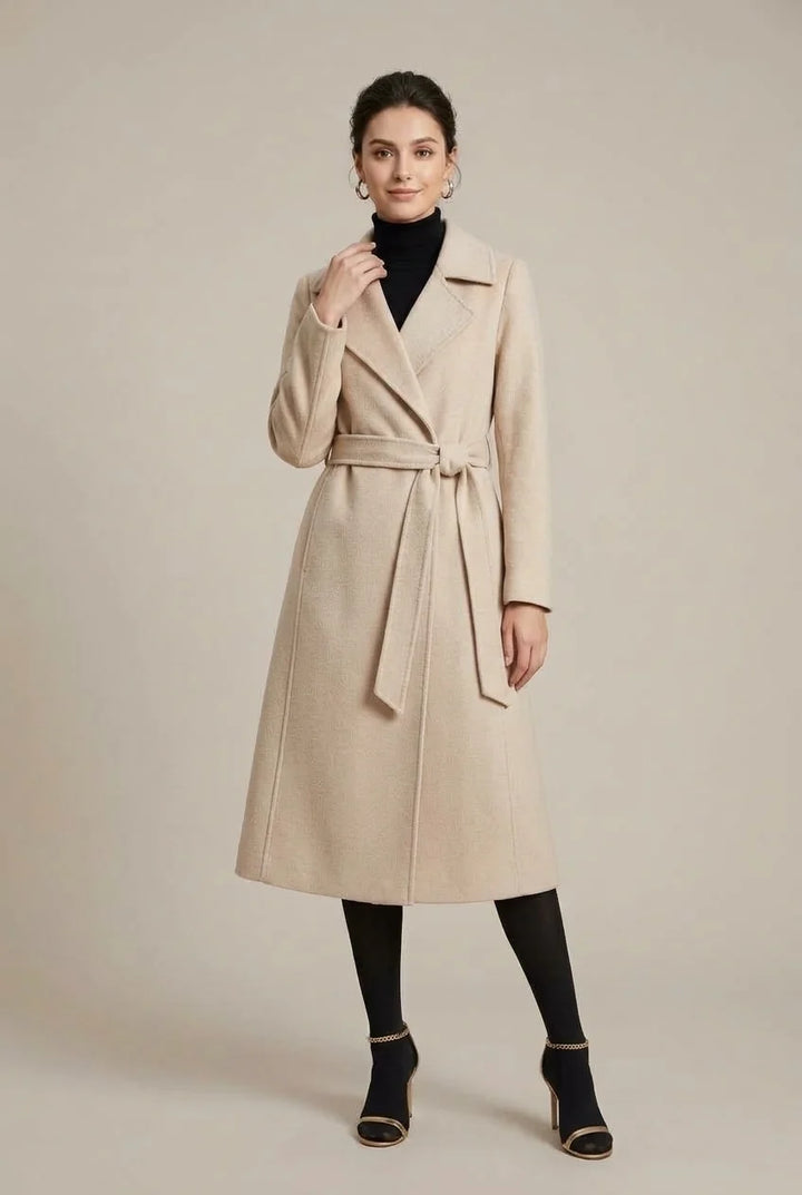 Manteau Long Femme – Coupe Ajustée Ceinturée Élégante