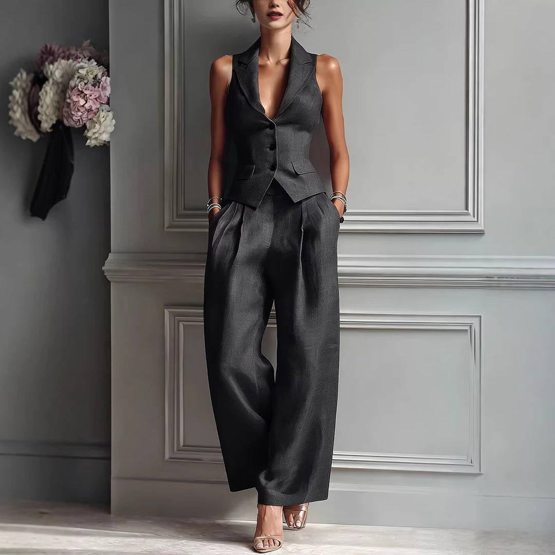 Damen-Set aus ärmelloser Weste und Hose – lässiger Hosenanzug