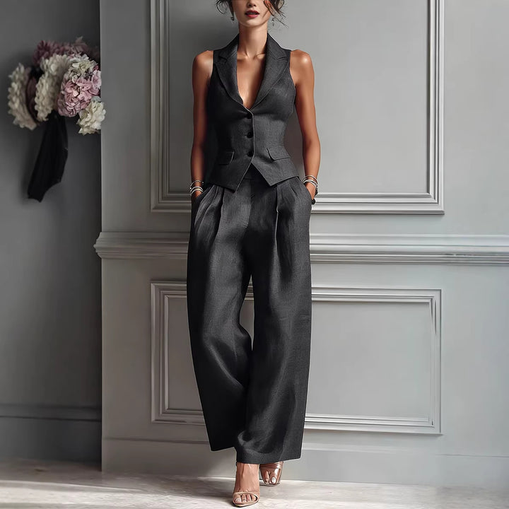 Damen-Set aus ärmelloser Weste und Hose – lässiger Hosenanzug
