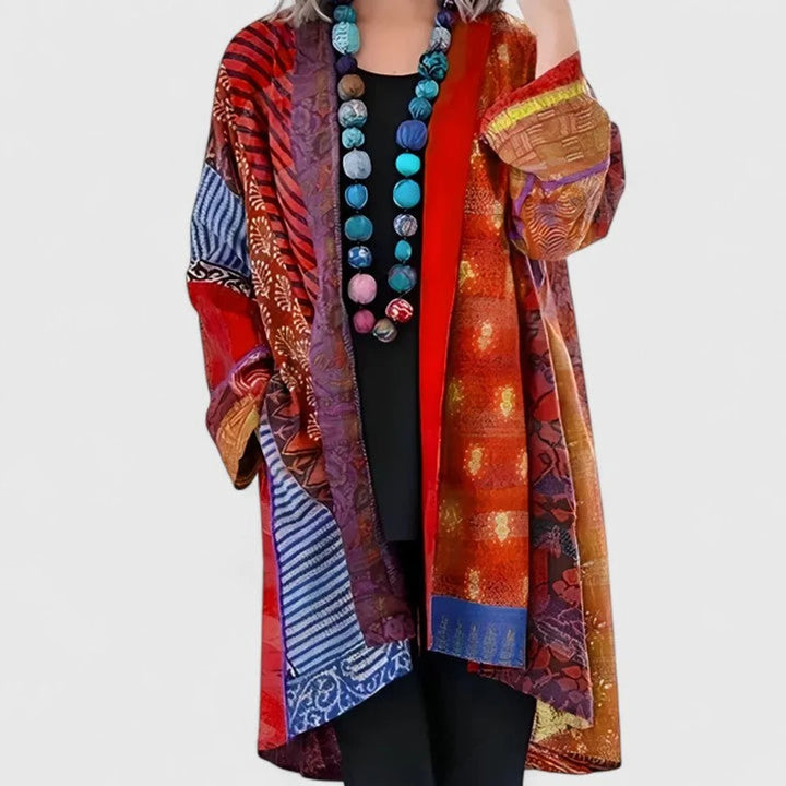 Cardigan Long Femme Mélange Lin Coton – Patchwork Décontracté