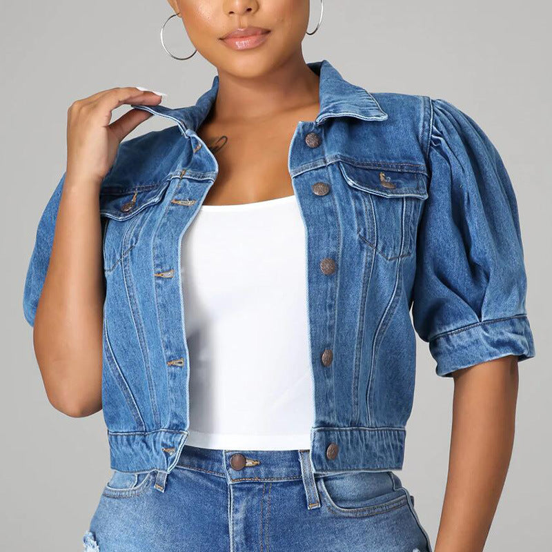 Jas van denim Dames – driekwartmouwen met pofeffect