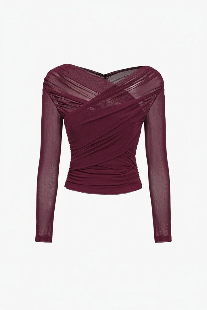 Top plisado de manga larga para mujer – Corte entallado elegante