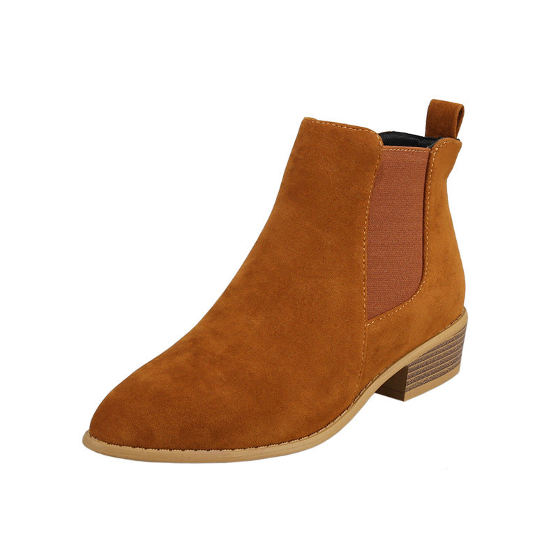 Damen-Stiefeletten aus Veloursleder – Spitze Kappe &amp; Blockabsatz