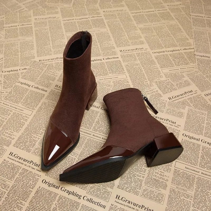 Bottines Femme à Talon Large – Bout Pointu Tige Basse
