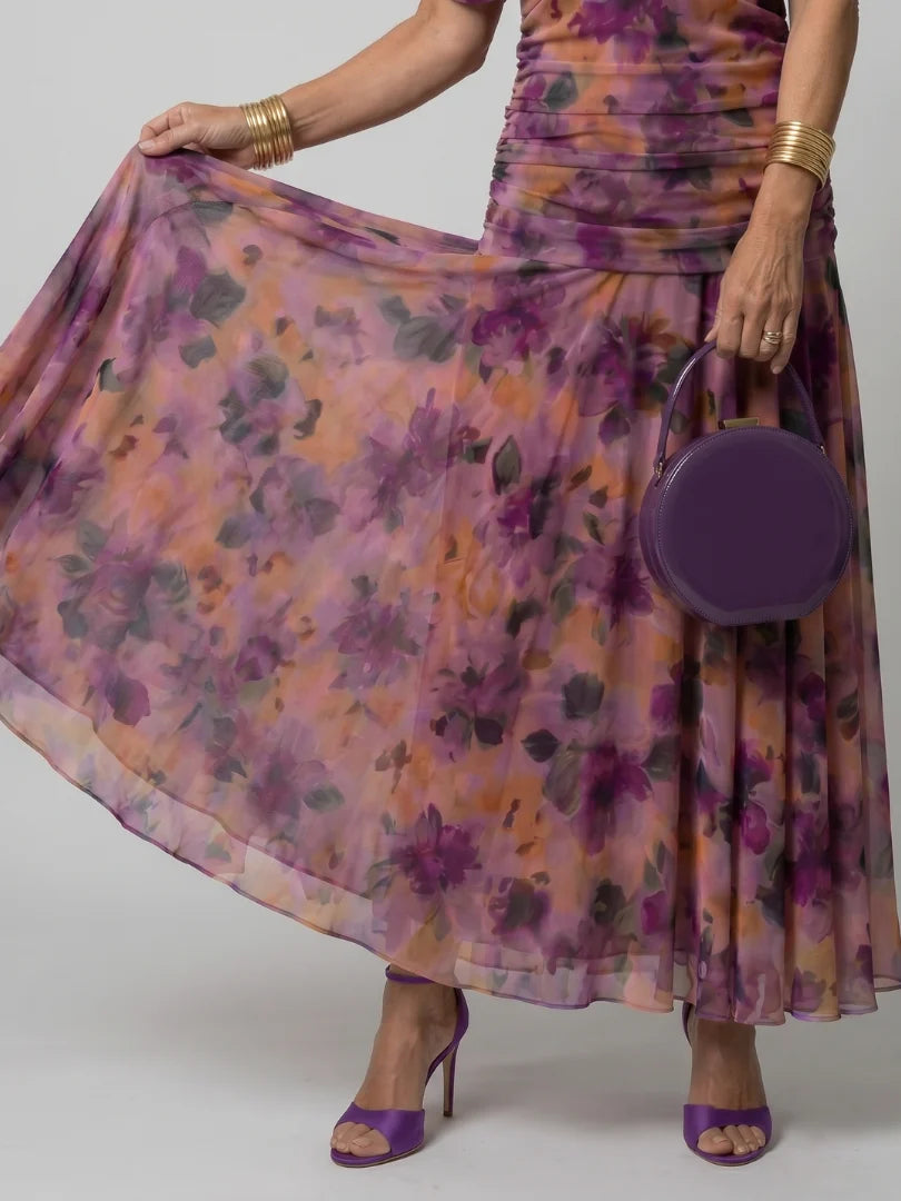 Robe Femme Maxi Chiffon – Imprimé Col V Manches Courtes