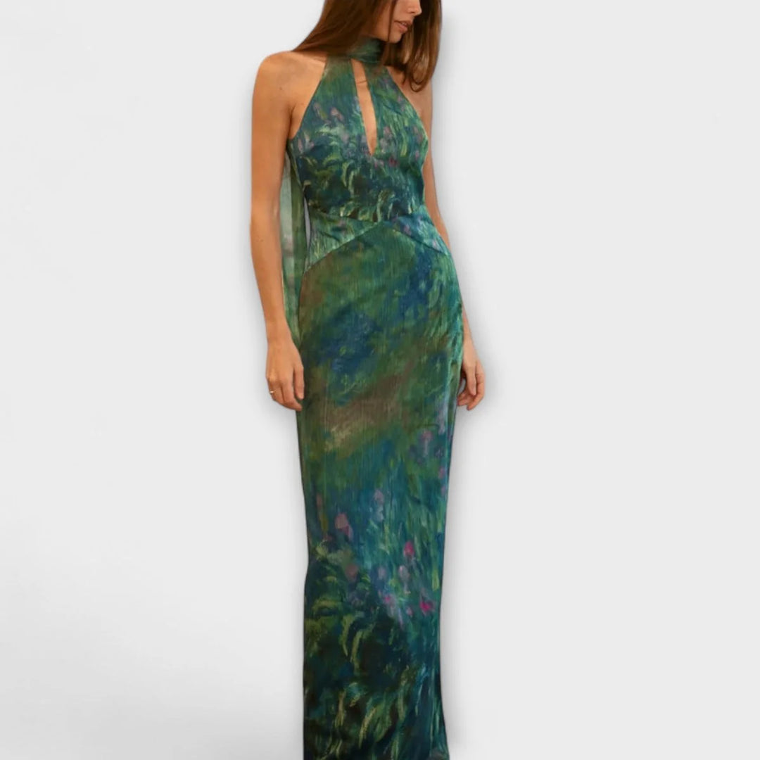 Langärmloses Damenkleid mit freiem Rücken – ausgestelltes Design mit Schleifendetail
