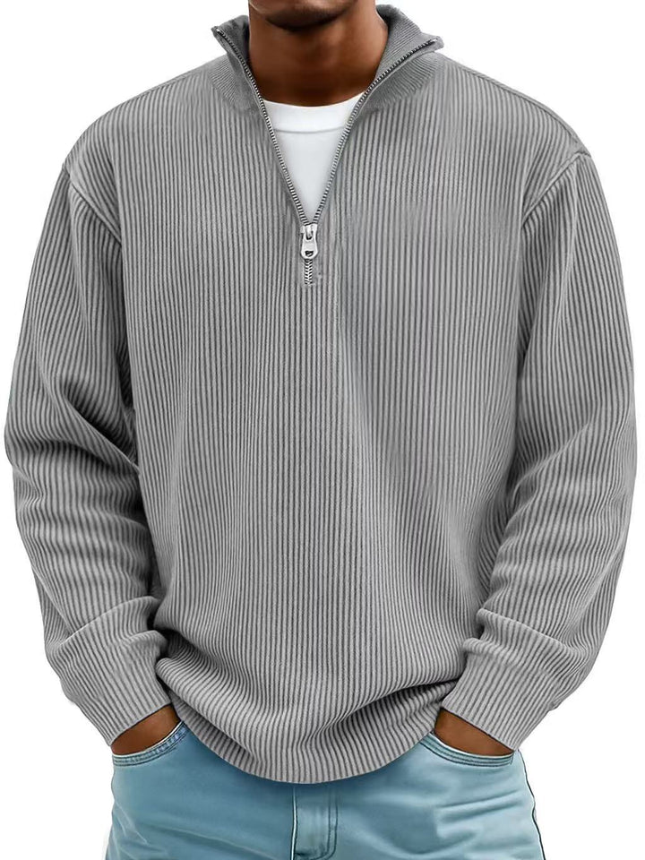 Herren-Pullover mit Stehkragen und Reißverschluss – gerippte Strickwaren, vielseitiger Look