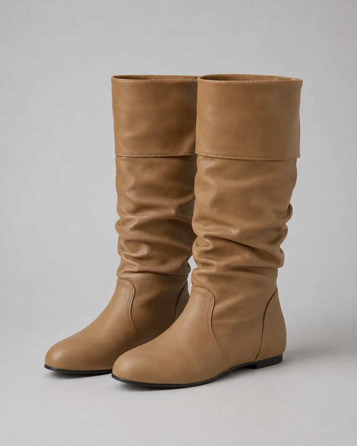 Bottes Femme Hautes à Tige Souple – Talon Plat Effet Froncé