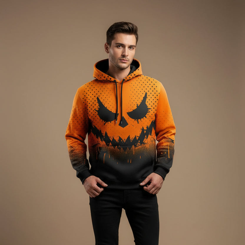 Sweat à Capuche Homme Halloween 3D – Coupe Ample Motif Citrouille