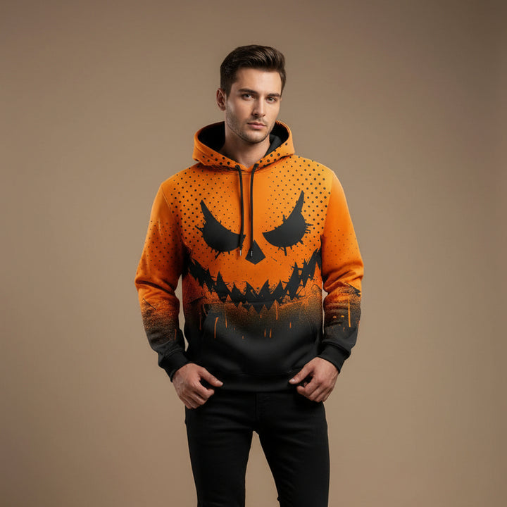 Sweat à Capuche Homme Halloween 3D – Coupe Ample Motif Citrouille