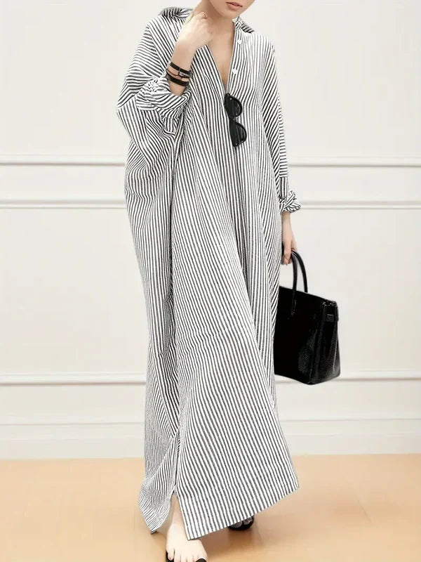 Langer Damen-Cardigan mit Streifen – lässige Strickjacke mit langen Ärmeln
