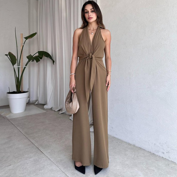 Jumpsuit voor Dames – mouwloos, V-hals, wijde pijpen, comfortabele pasvorm