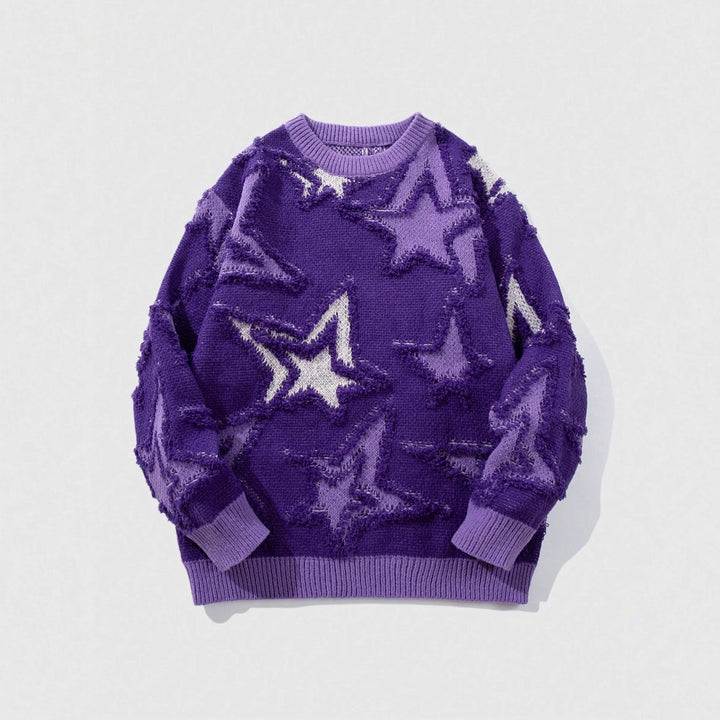 Pull Homme à Motif Étoile – Jacquard Texturé Coupe Décontractée