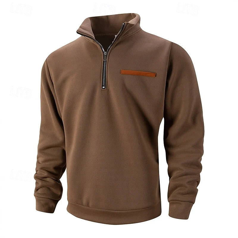 Herren-Pullover mit halbem Reißverschluss, Stehkragen und Fleece-Futter – lässige Passform