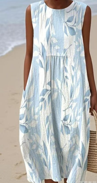 Abito da donna midi senza maniche – taglio casual con stampa elegante