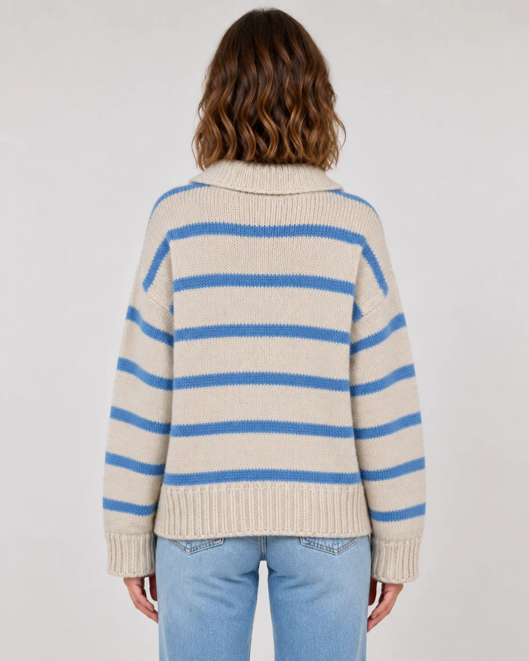 Pull Femme Rayé en Maille – Col Polo Coupe Décontractée