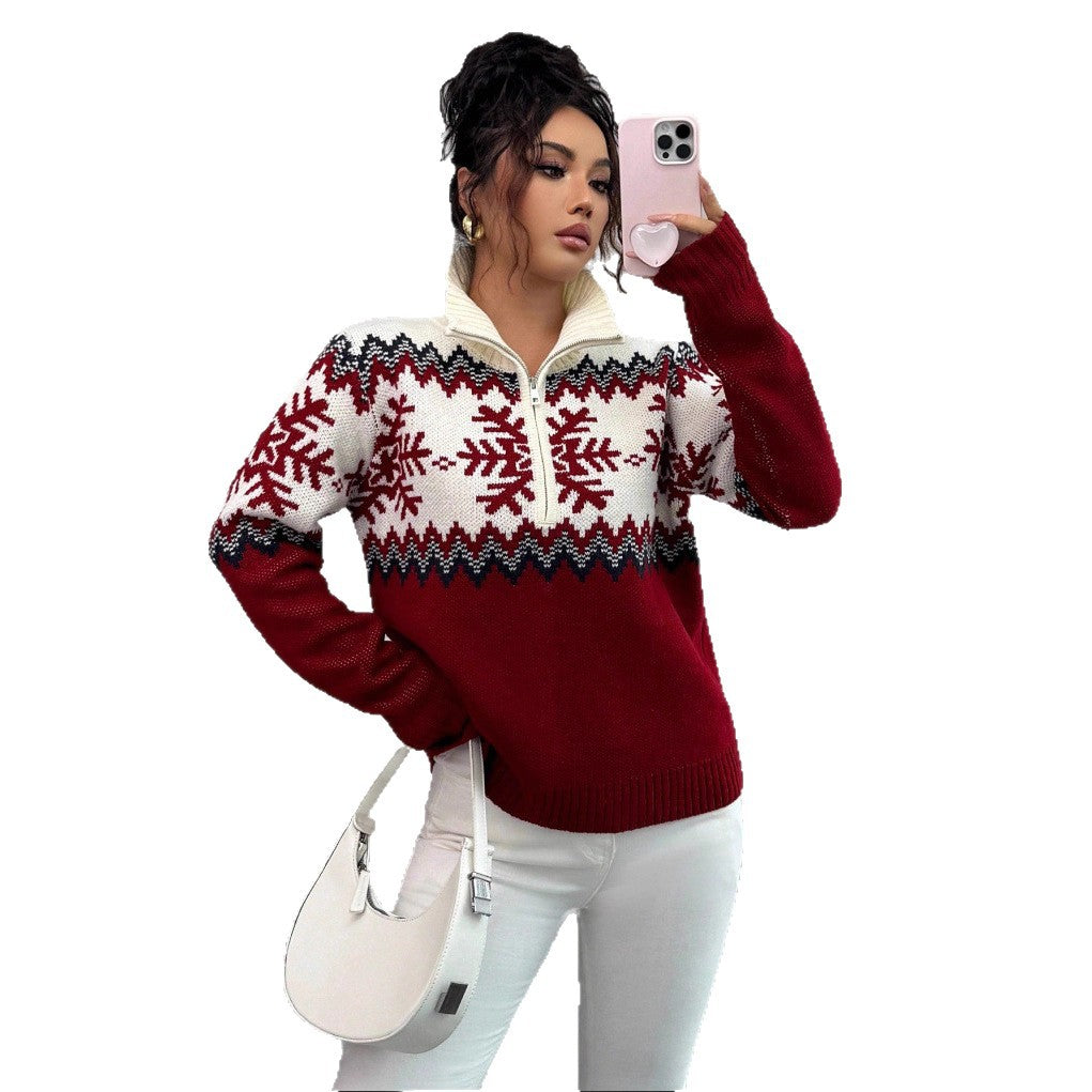 Pull Femme Jacquard – Design Rétro Colorblock
