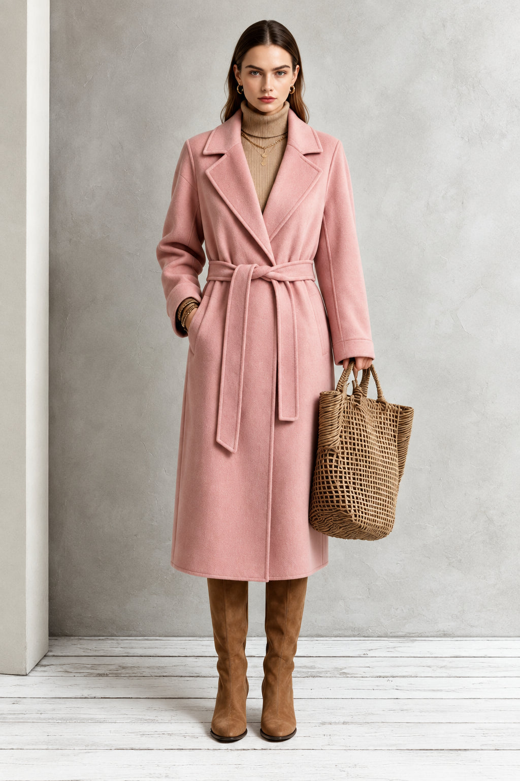 Manteau Long Femme en Laine – Ceinture à Nouer et Coupe Décontractée