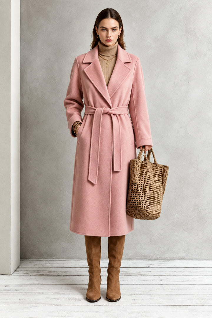 Manteau Long Femme en Laine – Ceinture à Nouer et Coupe Décontractée