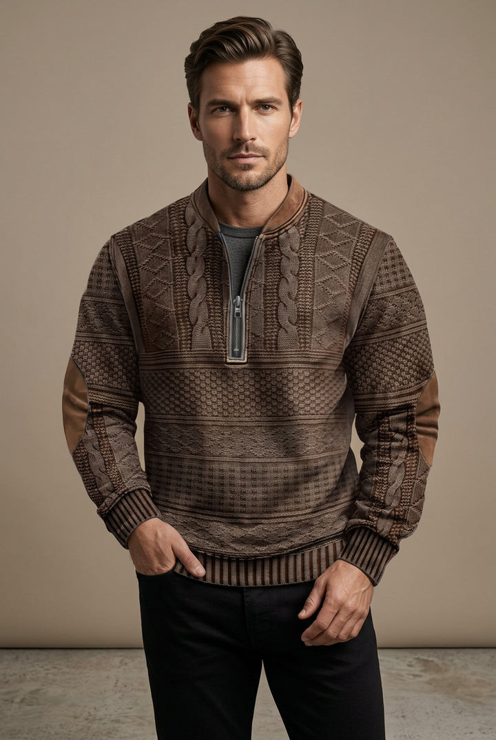 Pull Homme Demi-Zip à Rayures – Coupe Ample et Décontractée