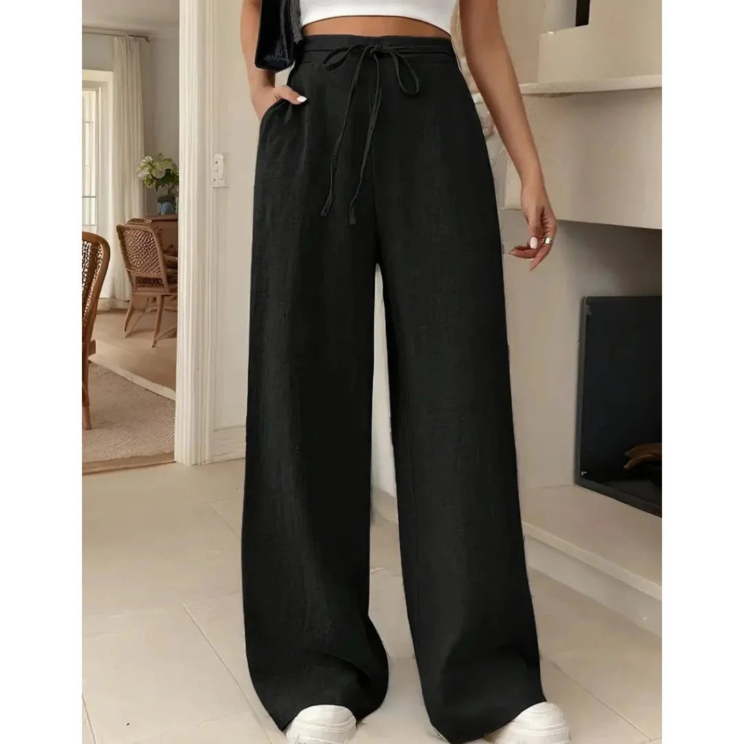 Pantalon Large Femme – Coupe Décontractée Taille Cordon et Poches