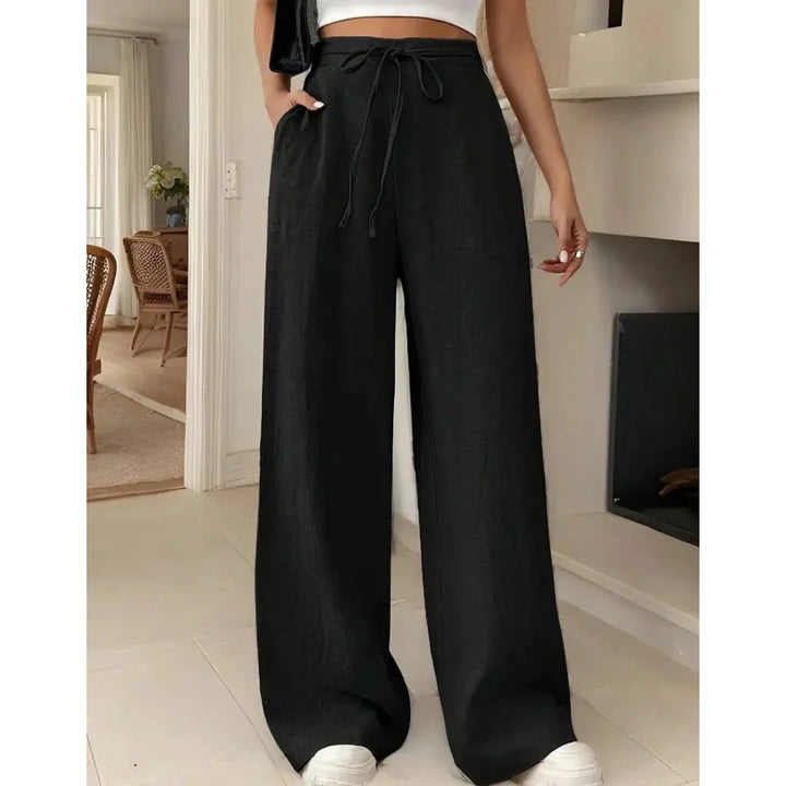 Pantalon Large Femme – Coupe Décontractée Taille Cordon et Poches