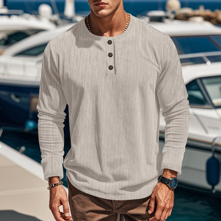 Herren-Hemd im Henley-Stil aus geripptem Baumwollcord - Schmale Passform