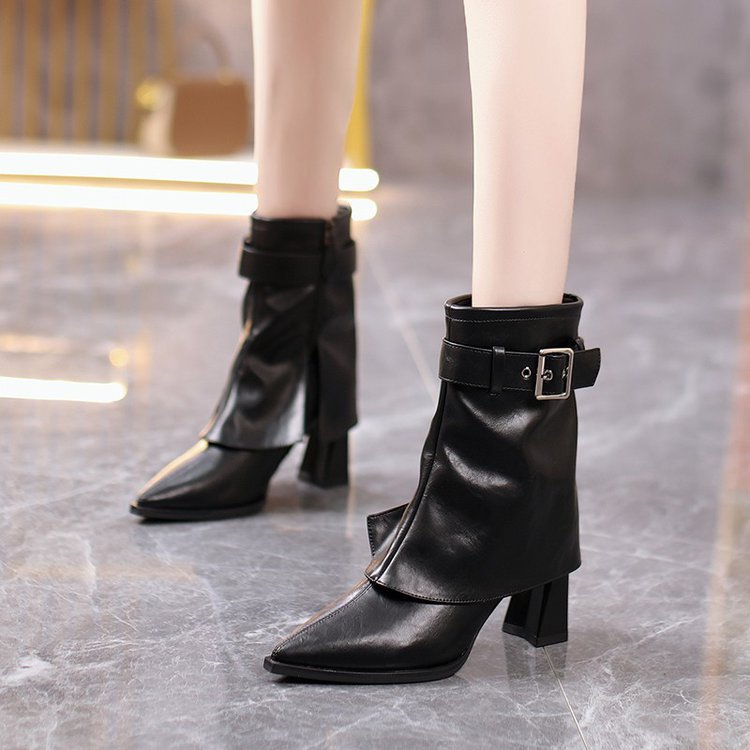 Dámské Kozačky na podpatku – Elegantní špičaté kozačky do půli lýtek
