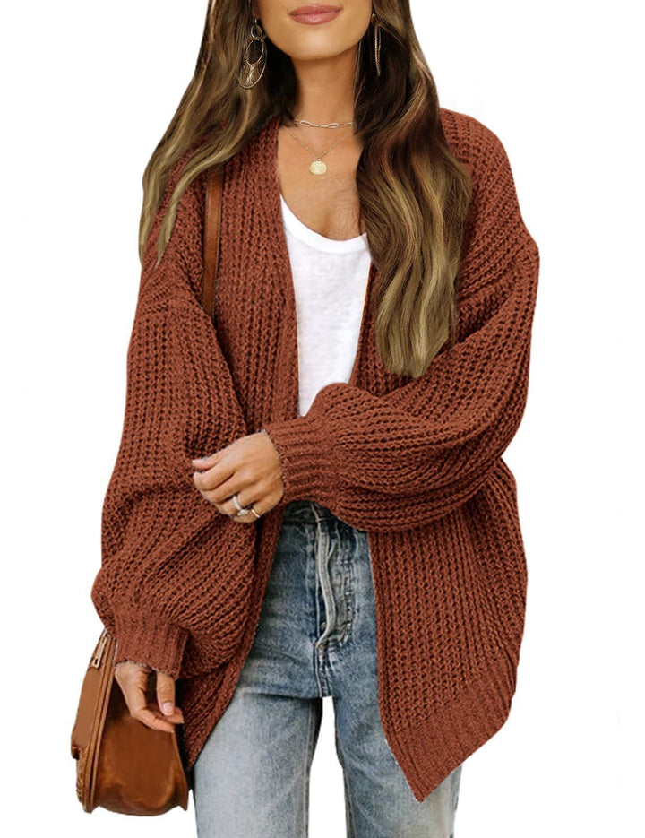 Cardigan Femme Maille Épaisse – Manches Lanterne Décontractées