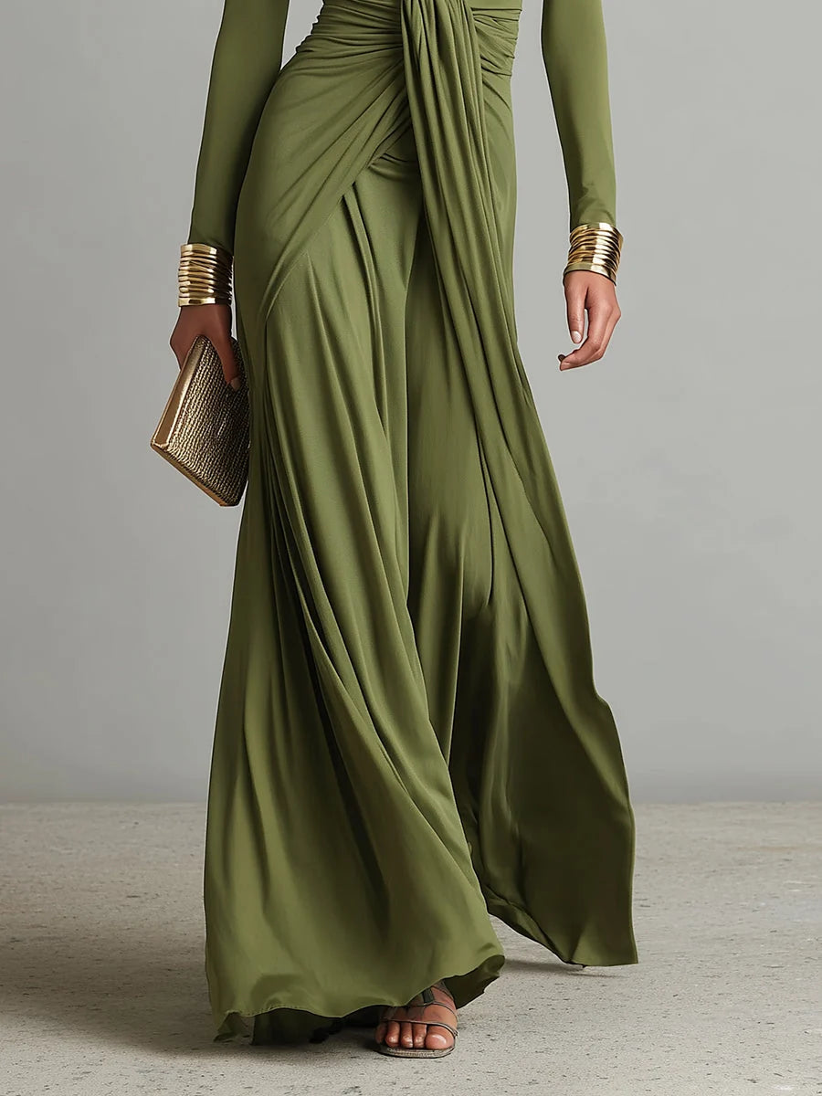 Texturiertes, langes Maxi-Kleid für Damen – elegante Silhouette im französischen Stil