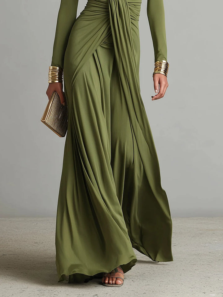 Texturiertes, langes Maxi-Kleid für Damen – elegante Silhouette im französischen Stil