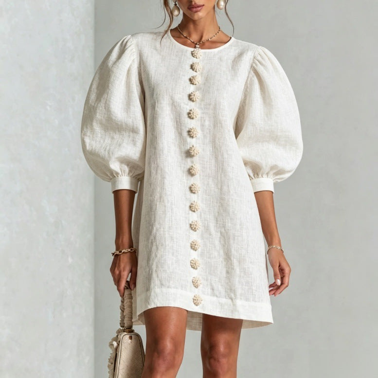 Robe Femme Mini – Manches Lanterne et Coupe Ample