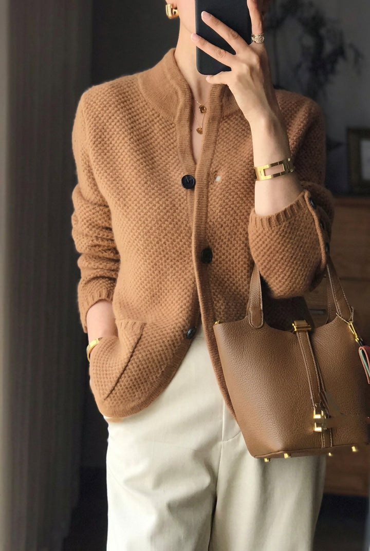 Cardigan Femme en Maille – Col Montant Coupe Décontractée