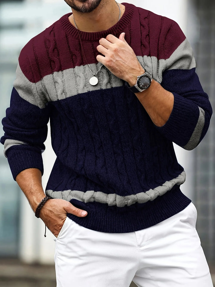 Color-Block-Pullover für Herren – lässiger Strickpullover mit Rundhalsausschnitt