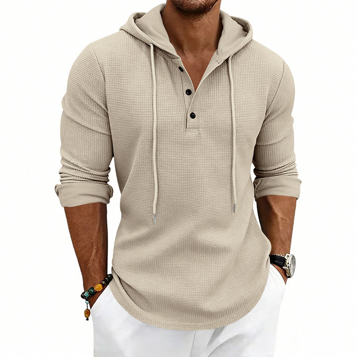 Henley-sweatshirt til mænd med afslappet pasform - retrostil og lange ærmer
