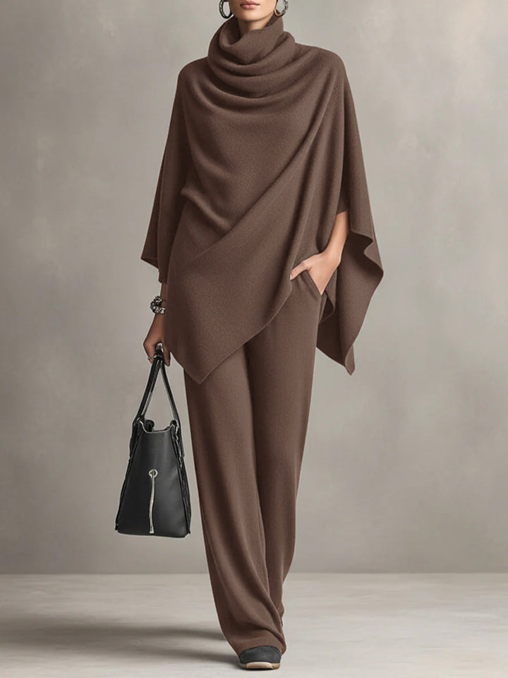 Ensemble Deux Pièces Femme Cape Top et Pantalon Large – Silhouette Drapée