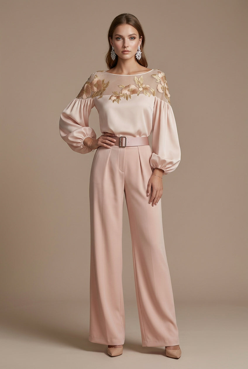 Blouse Femme Avec Empiècement Résille – Motif Fleuri Fluide