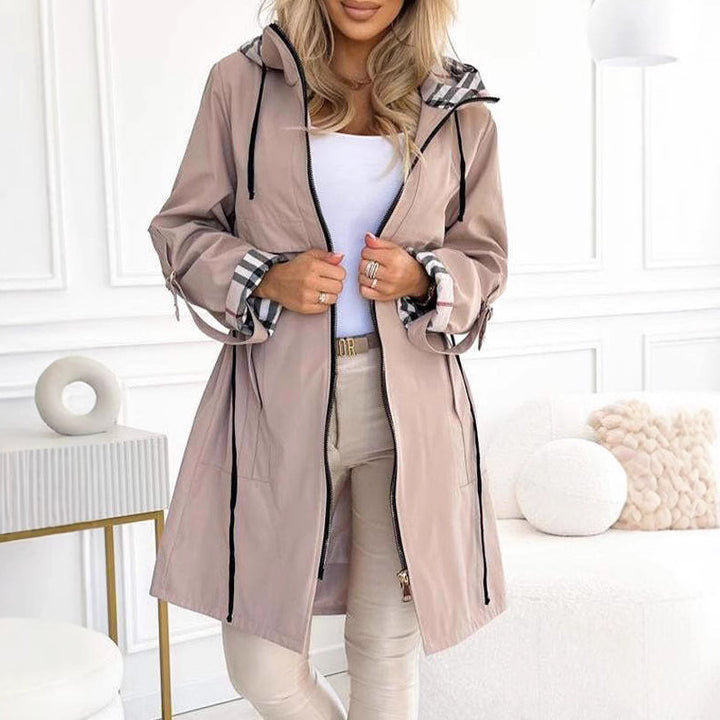 Manteau Femme à Carreaux – Capuche, Chenille Coton Bio, Coupe Courte