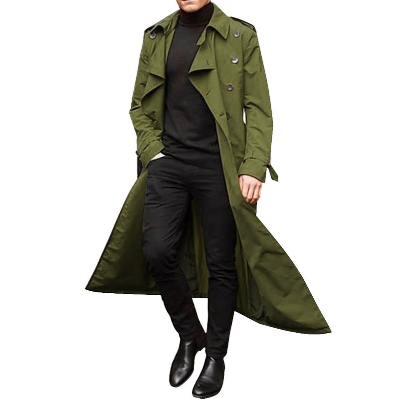 Langer Herrenmantel - Klassischer zweireihiger Trenchcoat