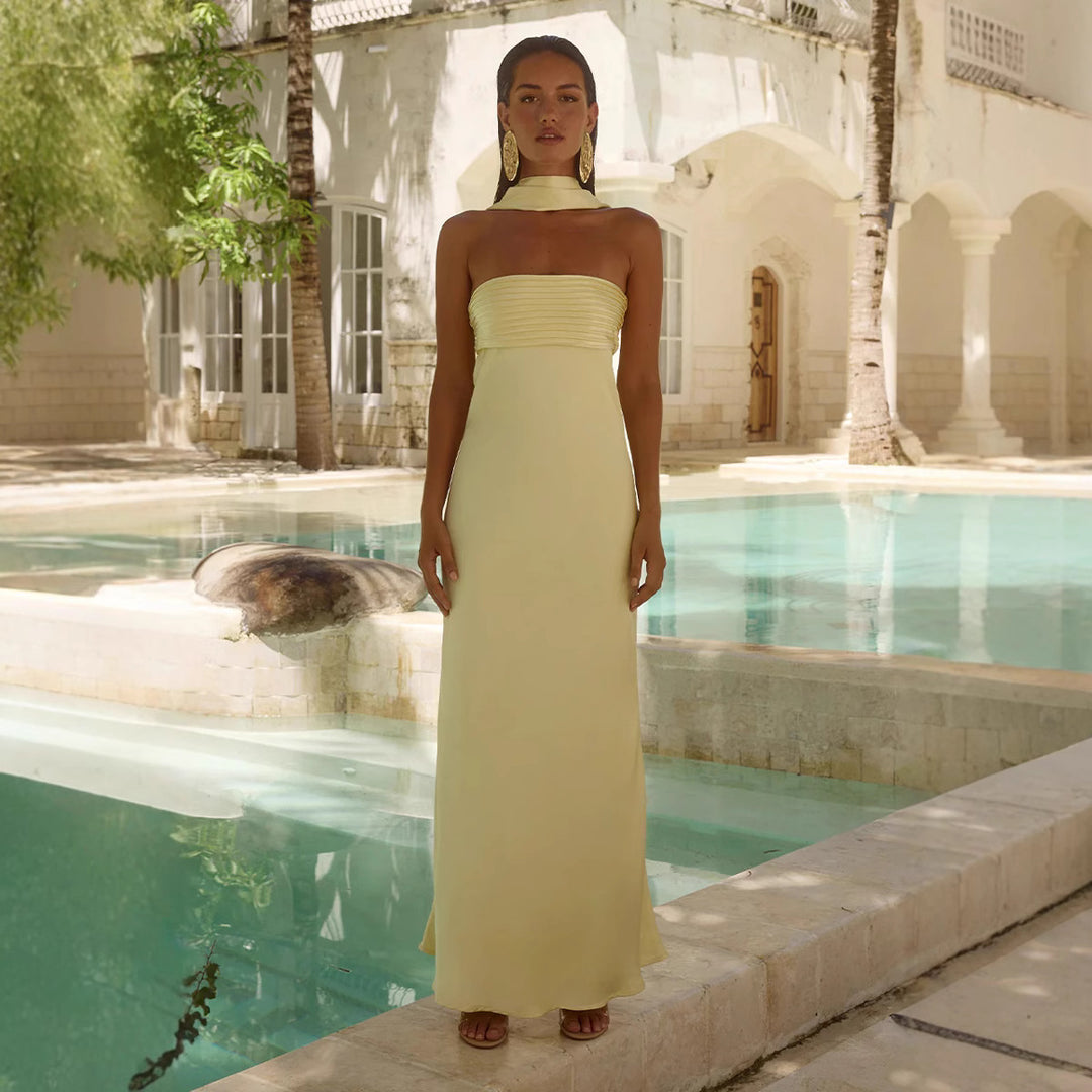 Satin-Maxikleid für Damen – High-Waist mit Schnürdetail