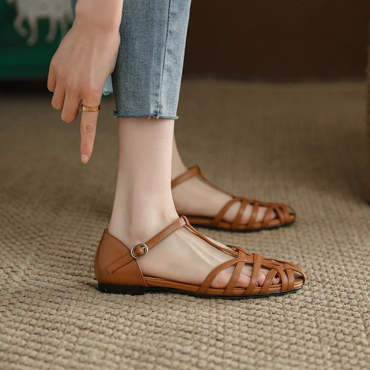 Flache Damensandalen – Französisches Retro-Design mit tiefen Ausschnitten