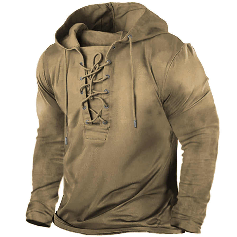 Herren-T-Shirt mit Kapuze und Schnürung – Langarm, lässiger Schnitt