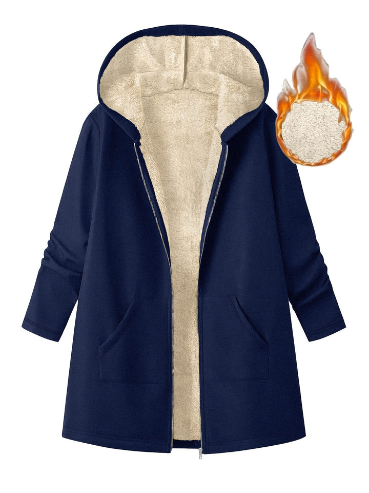 Manteau Femme à Capuche Doublé Polaire – Longueur Mi-cuisse Coupe Décontractée