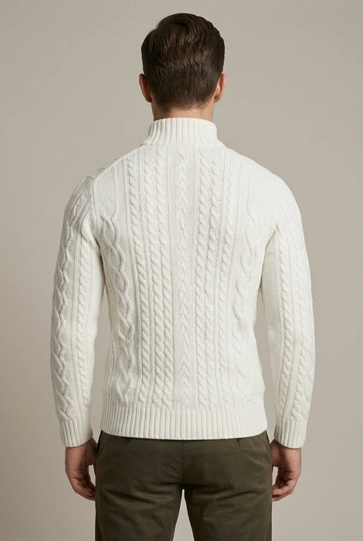 Pull Homme à Col Zippé – Tricot Torsadé Épais
