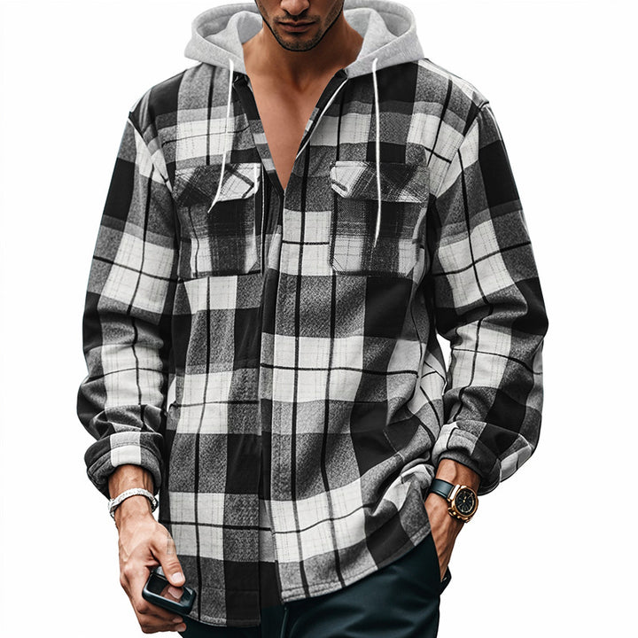 Herrenhemd aus Flanell mit Kapuze – Lässiger Cardigan-Stil